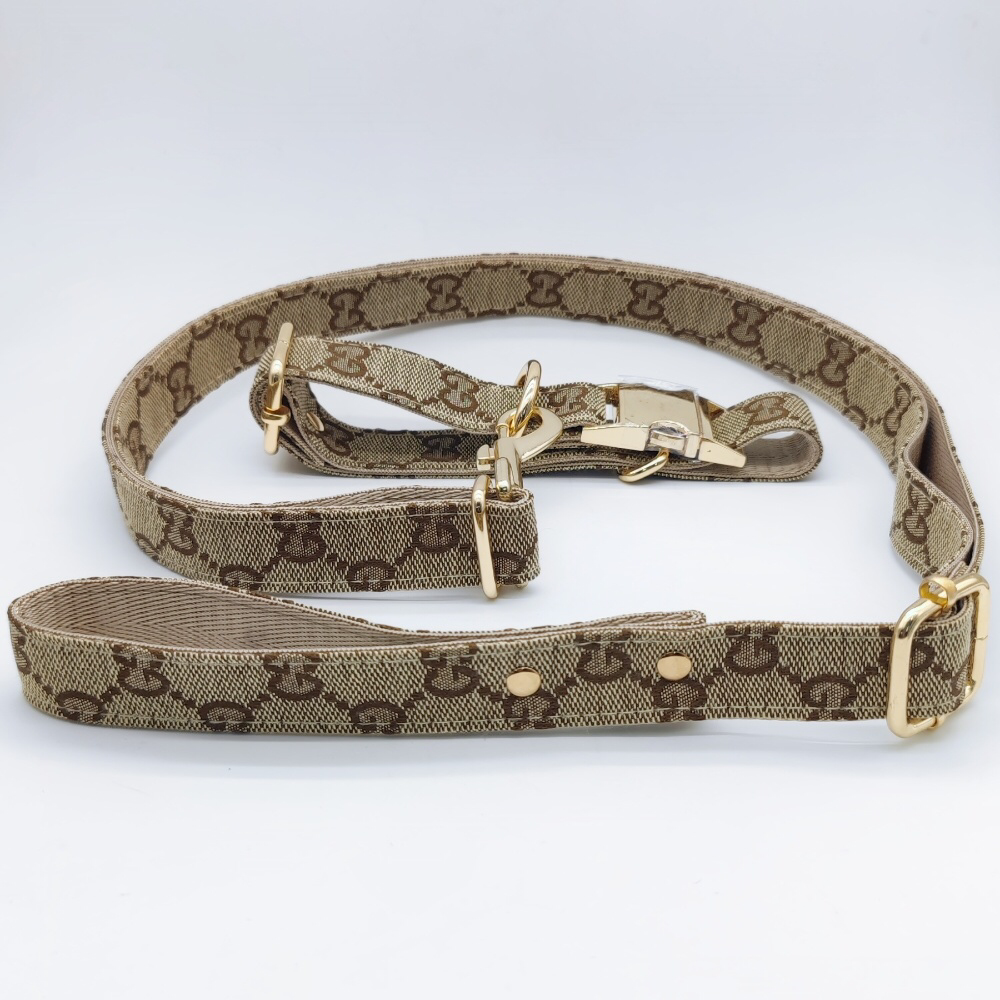 Gucy Beige Collar & Leash Set