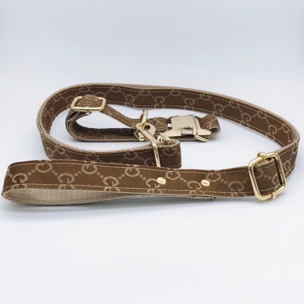 Gucy Brown Collar & Leash Set